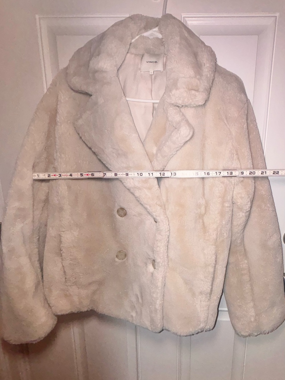 Vince Faux Fur Teddy Jacket Cream Double Breasted Machine Wash Cozy Luxe Large - Picture 9 of 10